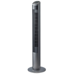Ventilator turn Trisa Fresh Breeze 9346.43, Telecomanda, Putere 45W, 3 viteze, Inaltime 120 cm, Flux de aer puternic, INOX / Negru
