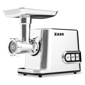 Masina de tocat cu accesoriu de rosii Zass ZMG 10, Putere 3000W, Putere nominala 1200W, Toaca intre 50-70 Kg/ora, Roti dintate metalice, 3 discuri din inox incluse