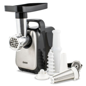 Masina de tocat carne Zass ZMG 08 cu accesoriu rosii, Putere 1300W,1.3 kg carne/min , culoare Negru/Inox