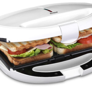 Sandwich maker TRISA Tasty Snack, 7342.7045, putere maxima 800W, placi interschimbabile gratar si waffe, Alb