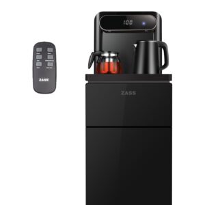 Dozator apa de podea multifunctional ZASS ZWD 19 CS, cu amplasarea bidonului la baza si Tea Bar, Apa calda/rece, Ceainic, Racire cu compresor, Culoare Negru
