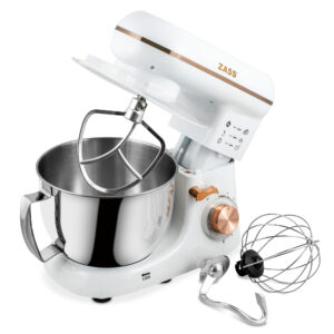 Mixer planetar Zass ZPSM 21 Rose Gold, 1300 W, Bol inox 4 L, 6 Viteze, Functie Pulse, Alb