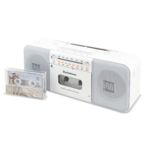 Difuzor Bluetooth cu Casetofon si Radio FM/AM/SW Electromures EM 1010, USB, TF, Microfon, Mufa pentru casti 3.5 mm, Editia Primul meu Casetofon, Include o caseta originala, relizata in parteneriat cu Electrecord, Alb