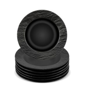 Set 6 farfurii din material ceramic cu textura tip roca ZASS ZG-DS 02 Negru, 6 piese, 20.5 cm, design modern inspirat din natura, minimalist, Culoare Negru