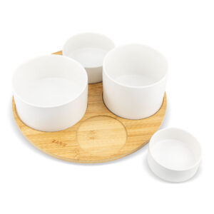 Set boluri servire pe suport de bambus ZASS ZG-SB 02 Alb – imaginea 2