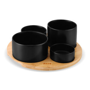Set boluri servire pe suport de bambus ZASS ZG-SB 02 Negru