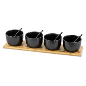 Set boluri servire pe suport de bambus ZASS ZG-SB 04 Negru