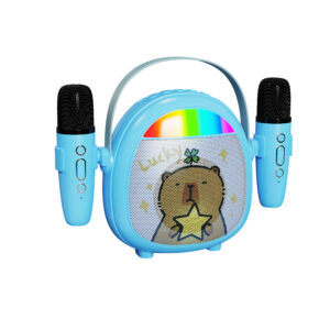 Boxa Portabila Karaoke cu Bluetooth pentru copii, Electromures EM 1040 B, Port USB si TF, 2 microfoane, 6 efecte vocale,Albastru