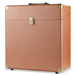 Valiza depozitare discuri vinil Electromures EM A012, pentru peste 30 discuri de vinil, portabila, material MDF ,aliaj si piele ecologica, 350x175x370 mm, 2.3kg, culoare Maro